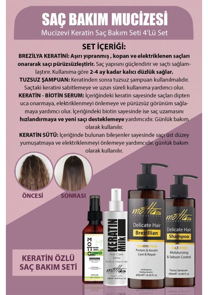 Keratin Bakımı Saç Bakım Mucizesi 4'lü Set (Keratin - Şampuan - Keratin&biotin Serum - Keratin Sütü) fiyatları