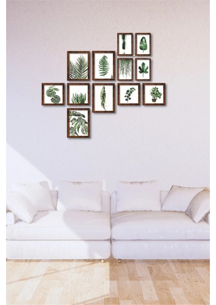 12 Parça Ahşap Tablo Seti - Yeşil Yapraklar Salon Oturma Yatak Odası Için Mdf Duvar Dekoru 90X75 cm