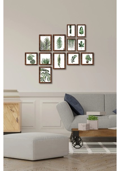 12 Parça Ahşap Tablo Seti - Yeşil Yapraklar Salon Oturma Yatak Odası Için Mdf Duvar Dekoru 90X75 cm