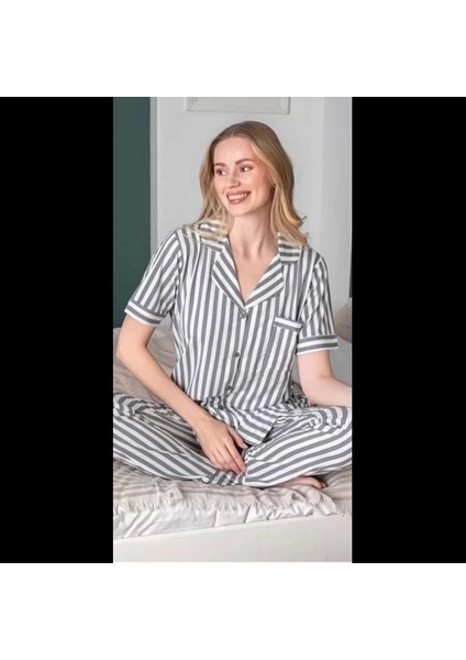 Çizgili Patlı Kısa Kol Pijama Takımı fiyatları