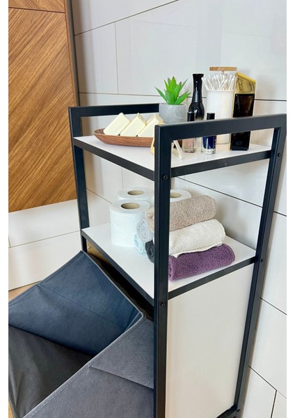 Ahşap ve metal, 2 katlı şık banyo ve çamaşır sepeti seti indirimleri