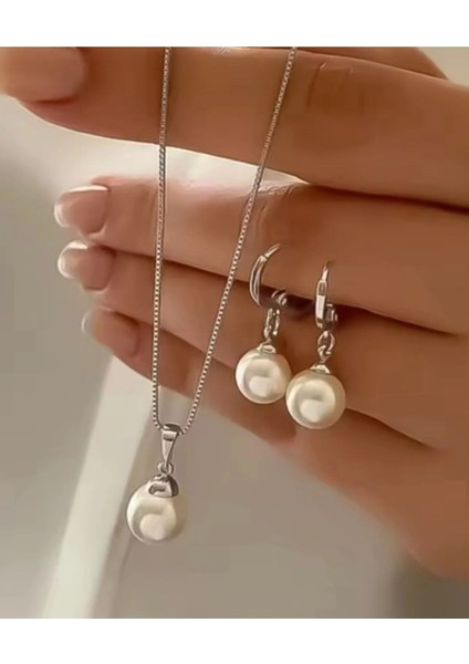 Kadın , Kız Gümüş Renk Sallantılı Kolye , Küpe Seti modelleri