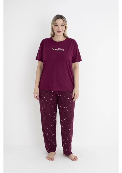 Kadın Battal Be Kalpli Kısa Kol Pijama Takımı