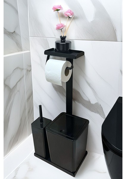3'ü 1 Arada Banyo Seti - Metal Siyah Tuvalet Takımı