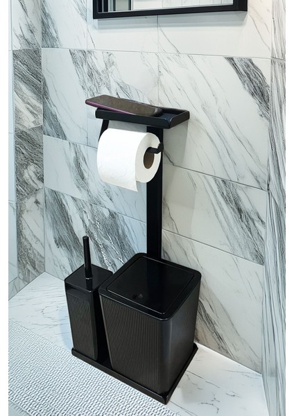 3'ü 1 Arada Banyo Seti - Metal Siyah Tuvalet Takımı
