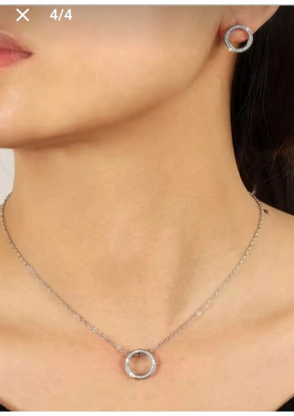 Kadınlar Için Zirkon Taşlı Silver Renk 2 Li Kolye Küpe Seti indirimleri