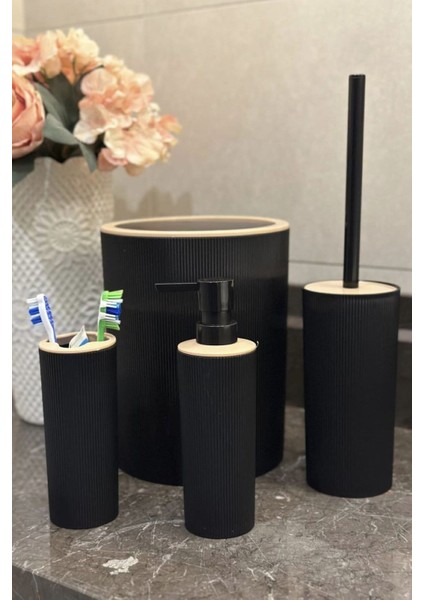 Şık 4'lü Yuvarlak Siyah Banyo Seti, modern ve kullanışlı tasarım
