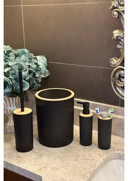 Şık 4'lü Yuvarlak Siyah Banyo Seti, modern ve kullanışlı tasarım fiyatları