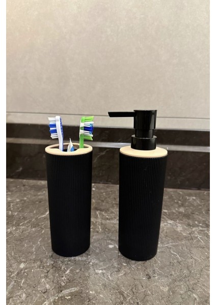 Şık 4'lü Yuvarlak Siyah Banyo Seti, modern ve kullanışlı tasarım