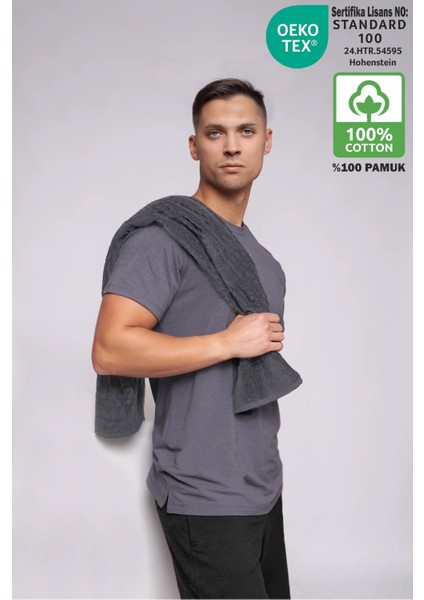 Pamuklu Spor ve Fitness Havlusu, Nakışlı, 30x120cm, Antrasit Gri fiyatları