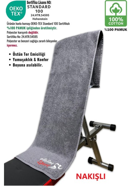 Pamuklu Spor ve Fitness Havlusu, Nakışlı, 30x120cm, Antrasit Gri modelleri