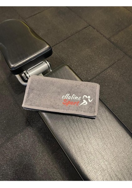 Pamuklu Spor ve Fitness Havlusu, Nakışlı, 30x120cm, Antrasit Gri