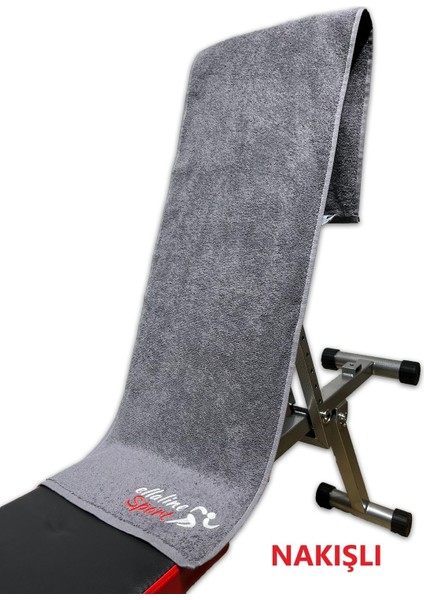 Pamuklu Spor ve Fitness Havlusu, Nakışlı, 30x120cm, Antrasit Gri
