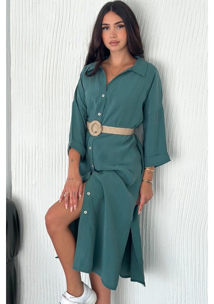 Kadın Oversize Modal Gömlek Elbise – Cepli, Düğmeli, Yazlık Rahat Model Çağla fiyatları