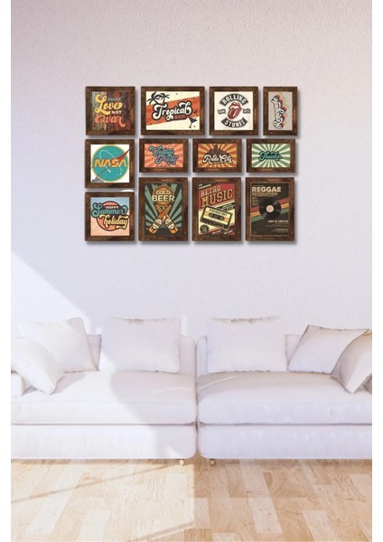 12 Parça Ahşap Tablo Seti Duvar Dekoru - Retro Music Salon Oturma Yatak Odası Için 65X50 cm modelleri