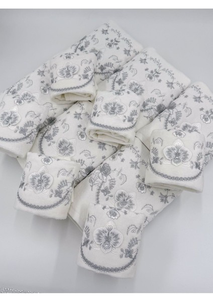 Kadife Nakışlı 6'lı Havlu Seti, Analı-Kızlı, 50x90 ve 30x50, şık ve kaliteli ürün modelleri