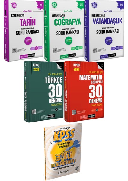 Ezberbozan Tarih Coğrafya Vatandaşlık Soru - 2026 Kpss Tüm Adaylar Için Türkçe Matematik 30 Deneme Tamamı Çözümlü + 3 Deneme Hediye