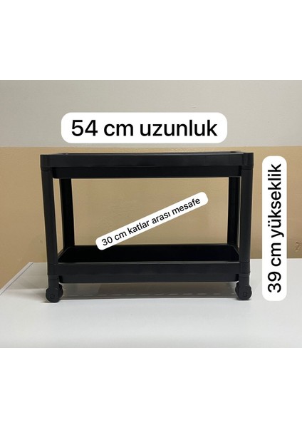 İki Katlı Tekerlekli Lavabo Altı Düzenleyici Raf, Siyah, Plastik, Mutfak ve Banyo İçin