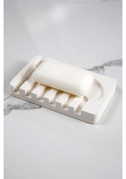 Mermer desenli banyo ve mutfak sabunluk, şık ve pratik 8x13 cm beton materyal