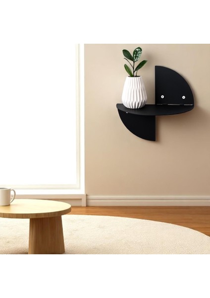 Siyah Metal Duvar Rafı – 30 cm Çelik Raf, Duvara Monte, Vidalı, Dekoratif Raf Tasarımı