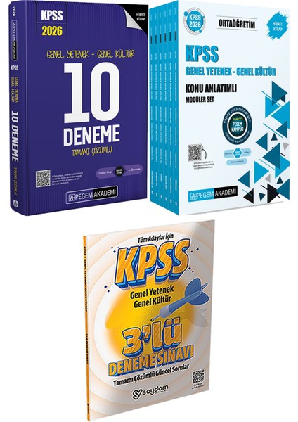 2026 Kpss Tamamı Çözümlü 10 Deneme - 2026 Kpss Ortaöğretim Konu Anlatımlı Modüler Set Genel Yetenek Genel Kültür (6 Kitap) + 3 Deneme Hediye