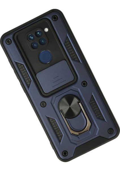 Xiaomi Redmi Note 9 Kılıf Pars Lens Yüzüklü Silikon - Lacivert Inslm