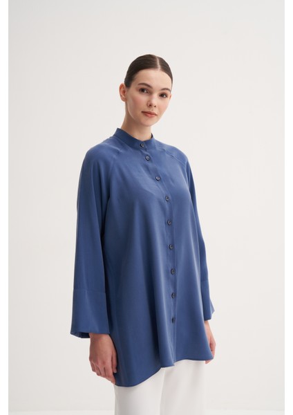 İndigo Reglan Kol Yazlık Modal Gömlek