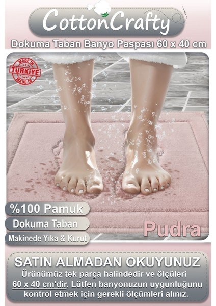 Yumuşak pamuk dokuma banyo paspası, su emici, kaymaz taban, 60x40 cm, pudra renk fiyatları