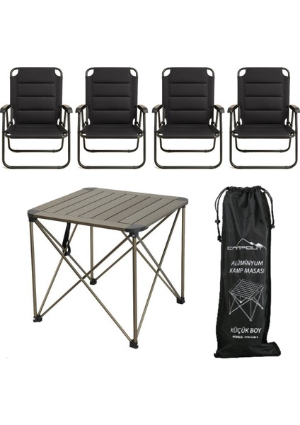 Yekoutdoor Katlanabilir Küçük Alüminyum Kamp Masası ve 4 Kişilik Konforlu Kamp Sandalyesi Seti