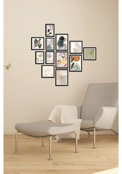 12 Parça Ahşap Tablo Seti - Bohem Yapraklar Salon Otuma Yatak Odası Için Mdf Duvar Dekoru 75X75 cm