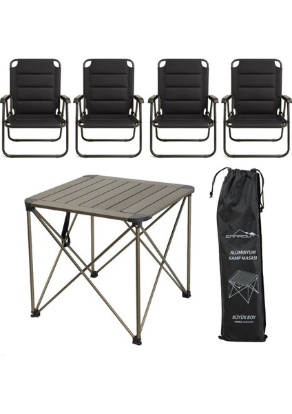 Yekoutdoor Katlanabilir Büyük Alüminyum Kamp Masası ve 4 Kişilik Konforlu Kamp Sandalyesi Seti
