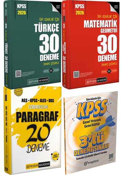 2026 Kpss Türkçe Matematik 30 Deneme - Ags Kpss Ales Dgs Ezberbozan Paragraf 20 Deneme + 3 Deneme Hediye