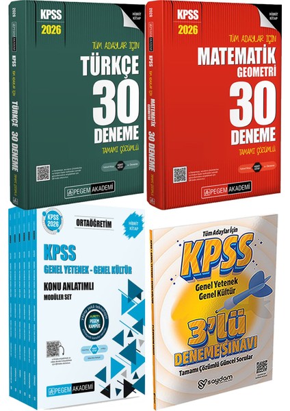 2026 Kpss Türkçe Matematik 30 Deneme - 2026 Kpss Ortaöğretim Konu Anlatımlı Modüler Set Genel Yetenek Genel Kültür (6 Kitap) + 3 Deneme Hediye