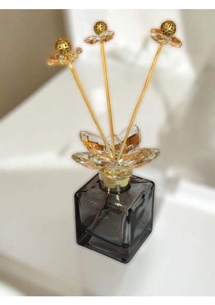 Kristal taşlı şık oda koku şişesi, cam, 3 parça, gri ve füme renk seçenekleri