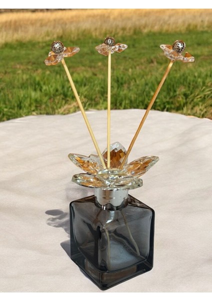 Kristal taşlı şık oda koku şişesi, cam, 3 parça, gri ve füme renk seçenekleri modelleri