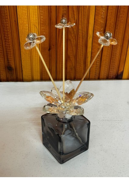 Kristal taşlı şık oda koku şişesi, cam, 3 parça, gri ve füme renk seçenekleri indirimleri