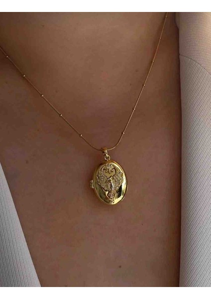 Ankakuşu Alya Kolyesi Gold Renk Çelik Kapaklı Kolye