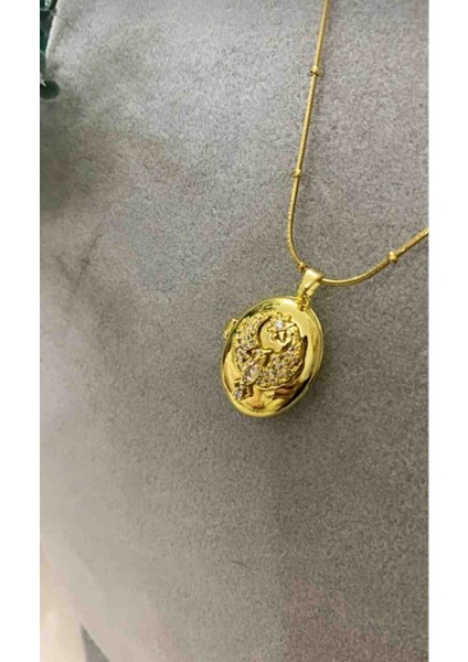 Ankakuşu Alya Kolyesi Gold Renk Çelik Kapaklı Kolye modelleri