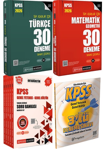 2026 Kpss Türkçe Matematik 30 Deneme - 2026 Kpss Ortaöğretim Soru Bankası Modüler Set Genel Yetenek Genel Kültür Tamamı Çözümlü (5 Kitap) + 3 Deneme Hediye