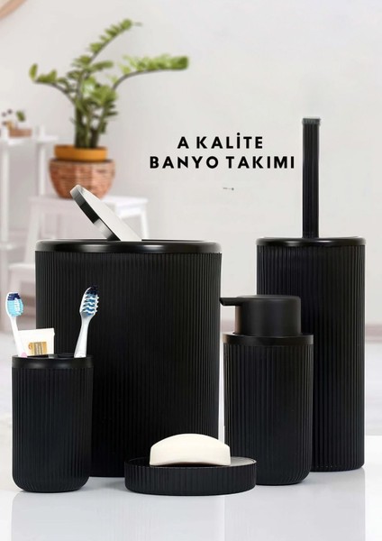 Şık Siyah 5'li Banyo Aksesuar Seti, Akrilik, Modern ve Zarif Tasarım