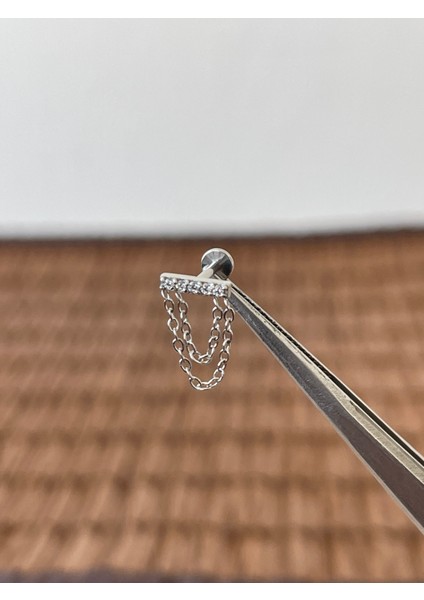 316 L Cerrahi Çelik Zincir Sallantılı Zirkon Taşlı Dudak Helix Kıkırdak Tragus Piercingi