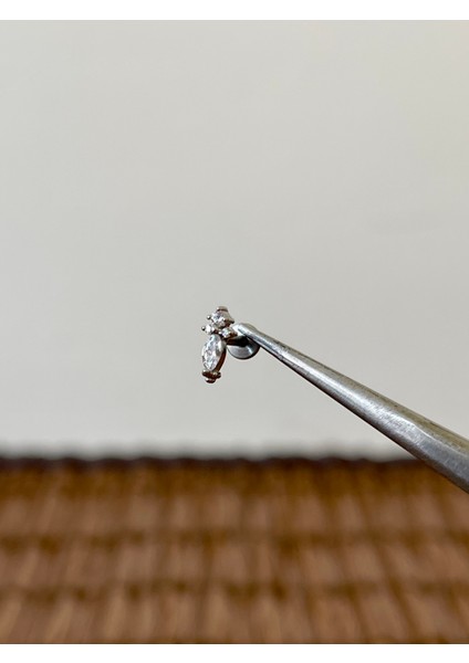 316 L Cerrahi Çelik Arma Zirkon Taşlı Helix Tragus Dudak Kıkırdak Piercingi