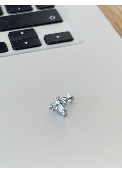316 L Cerrahi Çelik Zirkon Taşlı Yarasa Modeli Dudak Helix Tragus Kıkırdak Piercingi