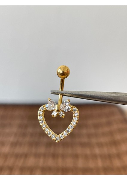 316 L Cerrahi Çelik Fiyonk Modeli Zirkon Taşlı Göbek Piercingi