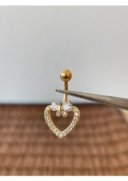 316 L Cerrahi Çelik Fiyonk Modeli Zirkon Taşlı Göbek Piercingi