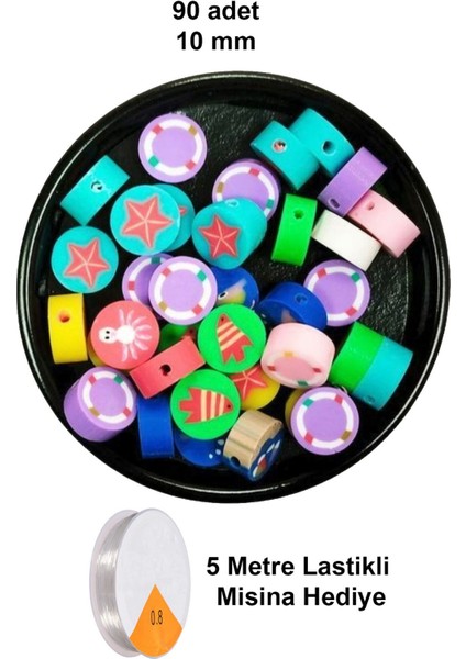 Renkli 10 mm Polimer Kil Boncuk Takı Seti, 5m Lastikli Misina, Deniz Teması, 1+ Yaş