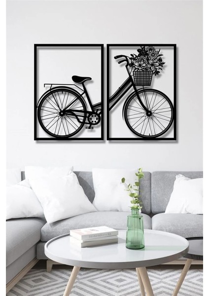 Siyah Ahşap 2 Parça Bisiklet Duvar Dekoru - Salon Oturma Yatak Çocuk Odası Için 40X60 cm Tablo Seti