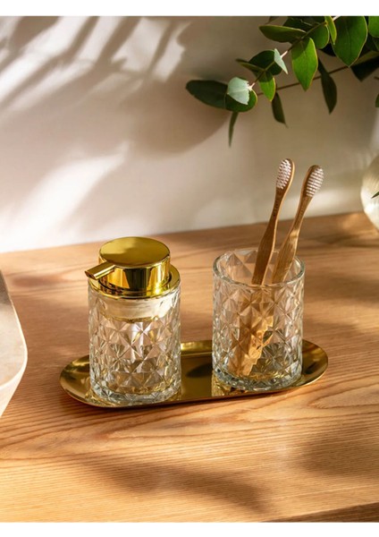 Şeffaf desenli cam banyo seti 2'li, şık ve kullanışlı tasarım, beyaz renk