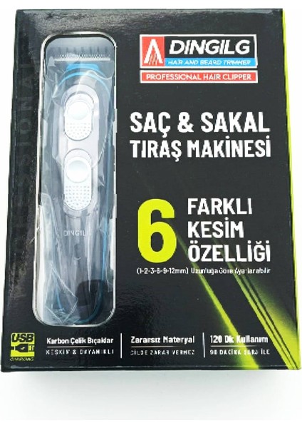 Saç & Sakal Kesme Tıraş Makinesi ( 6 Farklı Kesim-Usb Şarjlı- 2 Kademe Bıçak Ayarı ) 1 Set