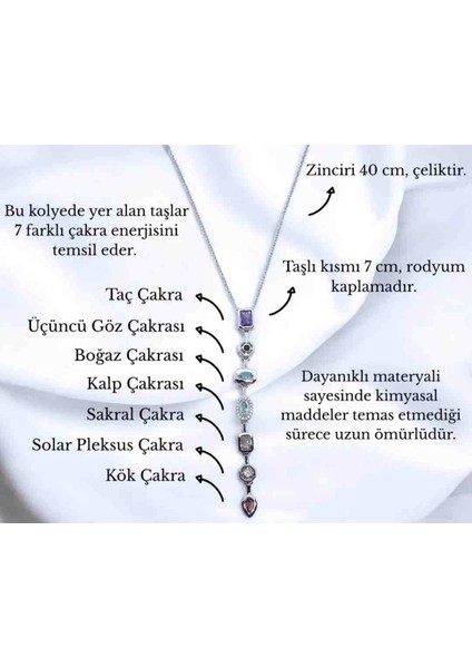 Zarif Tasarım 7 Elementli Renkli Taşlı Özel Y Tasarım Çelik Kolye